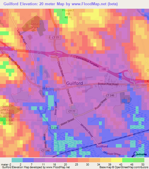 Guilford,US Elevation Map