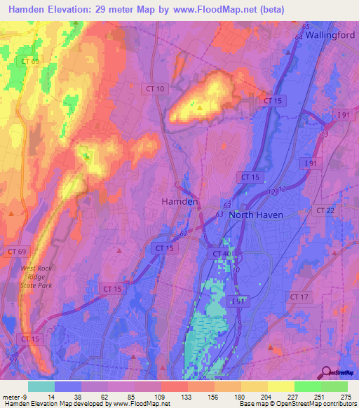 Hamden,US Elevation Map