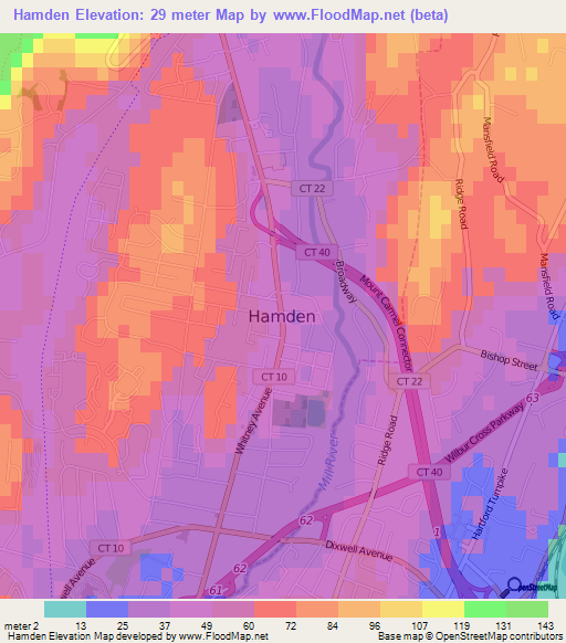 Hamden,US Elevation Map