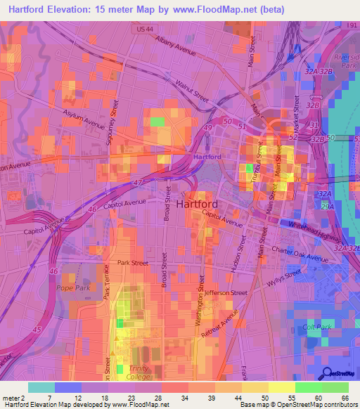 Hartford,US Elevation Map