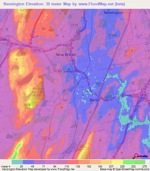 Kensington,US Elevation Map