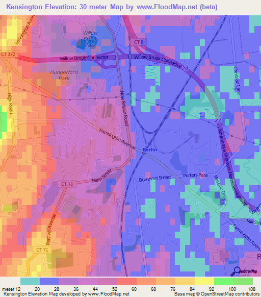 Kensington,US Elevation Map