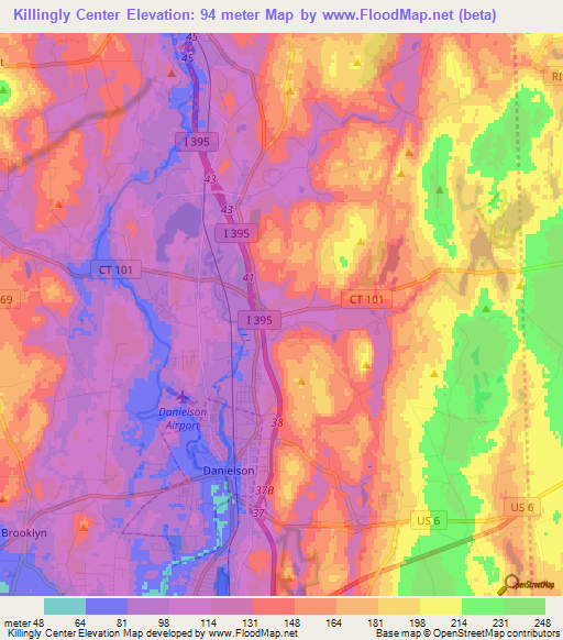 Killingly Center,US Elevation Map