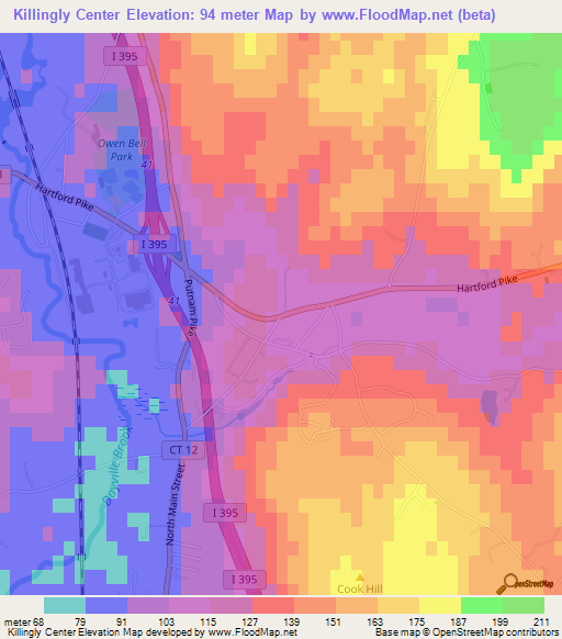 Killingly Center,US Elevation Map