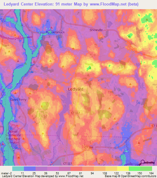 Ledyard Center,US Elevation Map