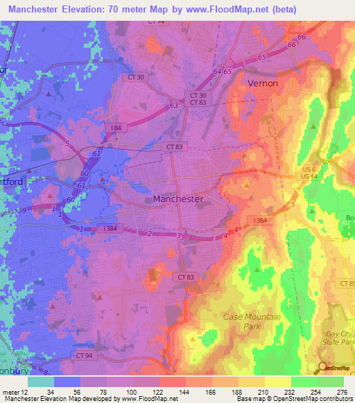 Manchester,US Elevation Map