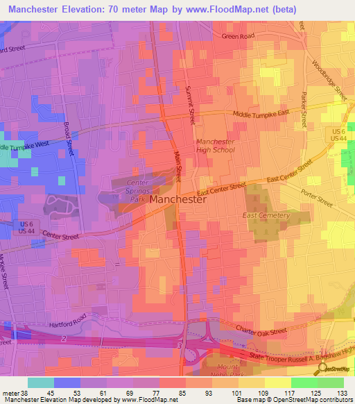 Manchester,US Elevation Map