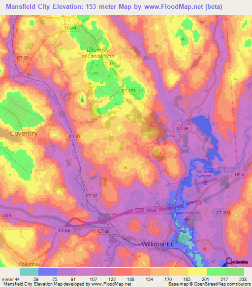 Mansfield City,US Elevation Map