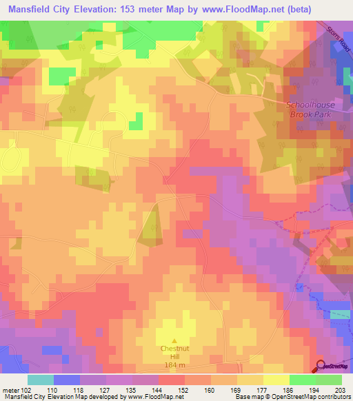 Mansfield City,US Elevation Map