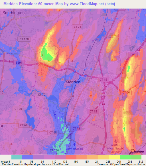 Meriden,US Elevation Map