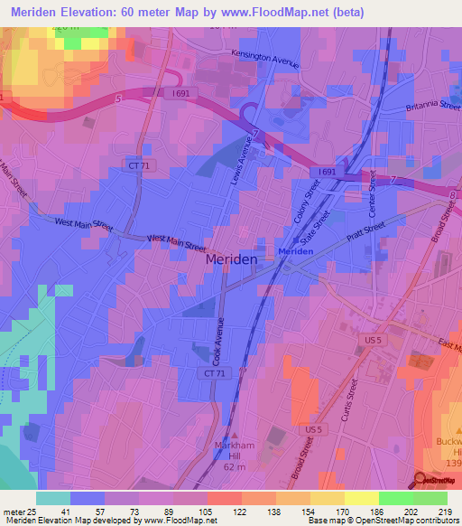 Meriden,US Elevation Map