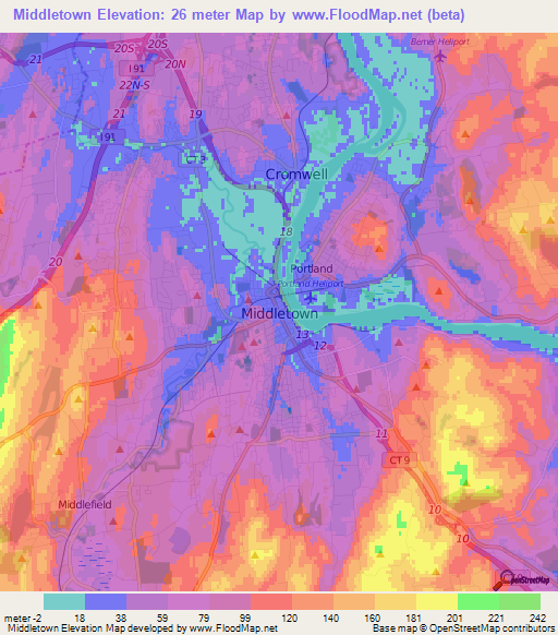 Middletown,US Elevation Map