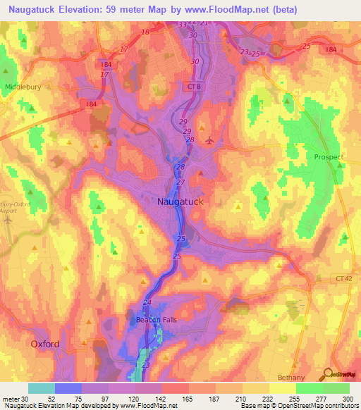 Naugatuck,US Elevation Map