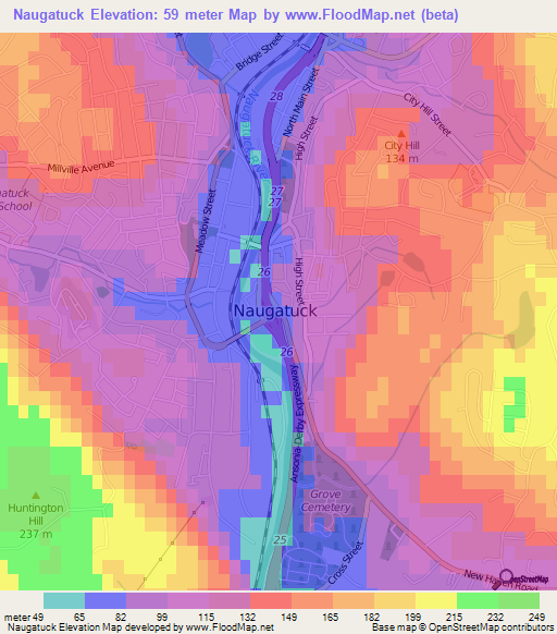 Naugatuck,US Elevation Map