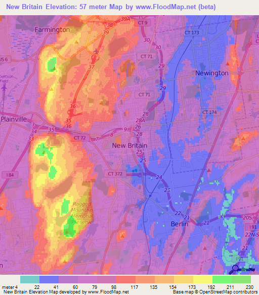 New Britain,US Elevation Map