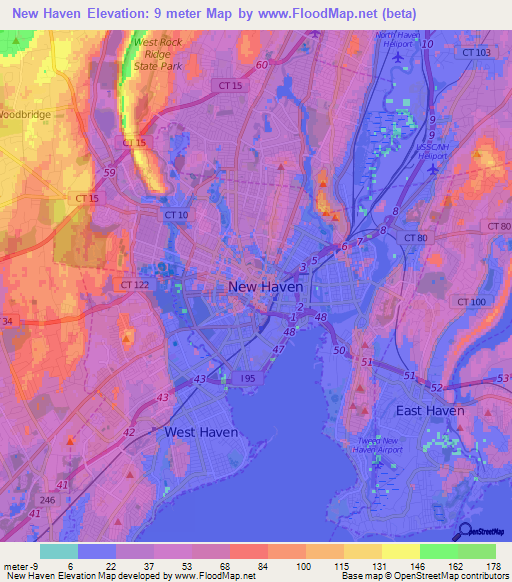 New Haven,US Elevation Map