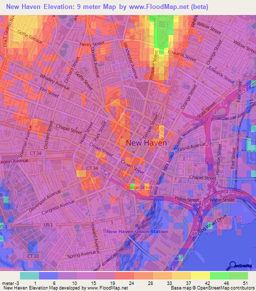 New Haven,US Elevation Map