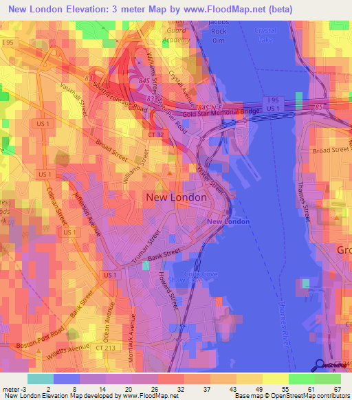 New London,US Elevation Map