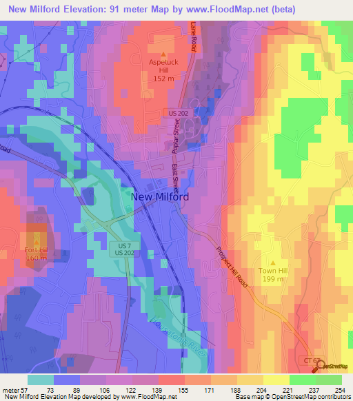 New Milford,US Elevation Map