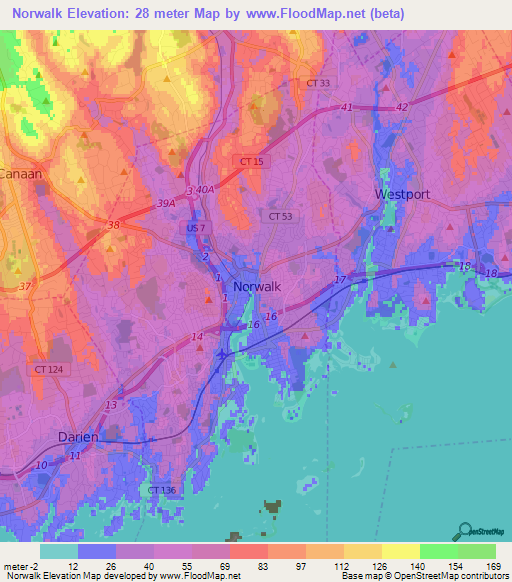 Norwalk,US Elevation Map