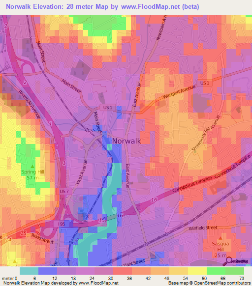 Norwalk,US Elevation Map