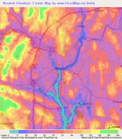 Norwich,US Elevation Map