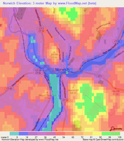 Norwich,US Elevation Map