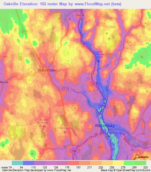 Oakville,US Elevation Map