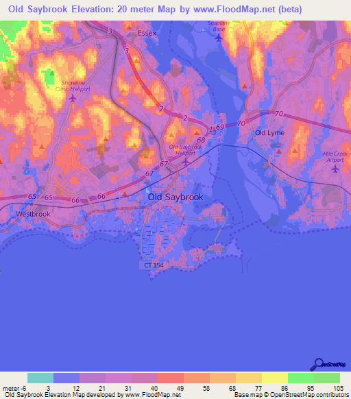 Old Saybrook,US Elevation Map