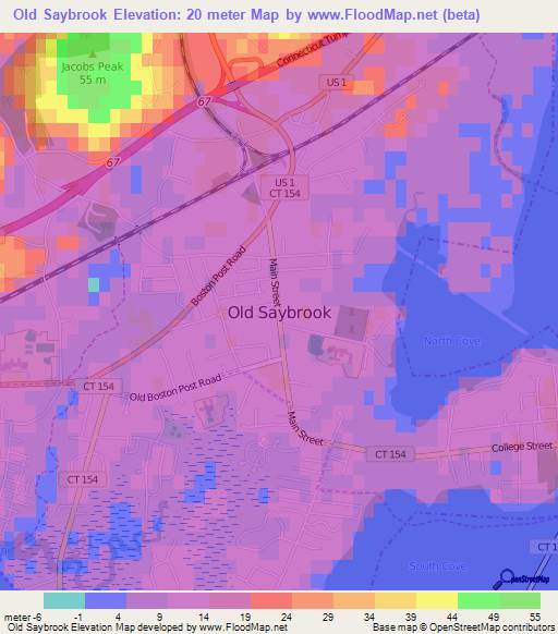 Old Saybrook,US Elevation Map