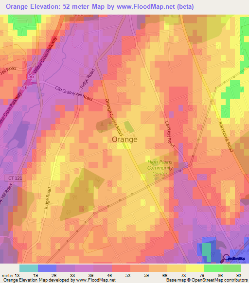 Orange,US Elevation Map