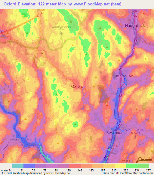 Oxford,US Elevation Map