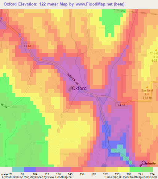 Oxford,US Elevation Map