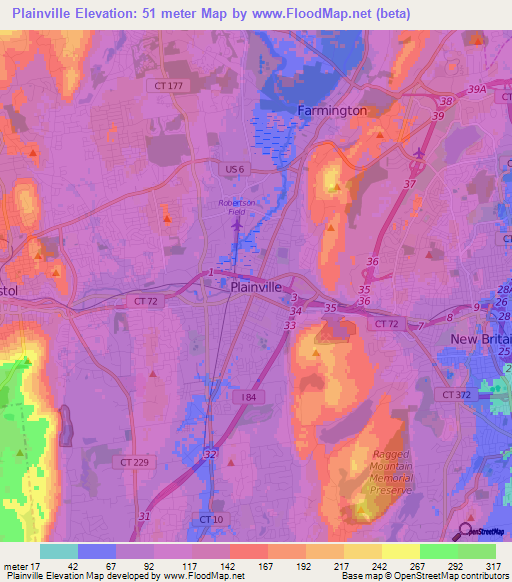 Plainville,US Elevation Map