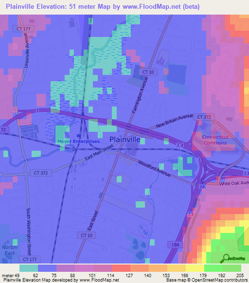 Plainville,US Elevation Map