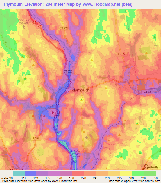 Plymouth,US Elevation Map