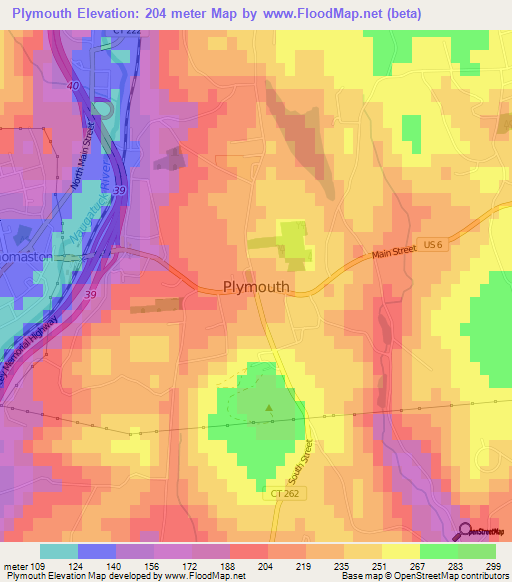 Plymouth,US Elevation Map