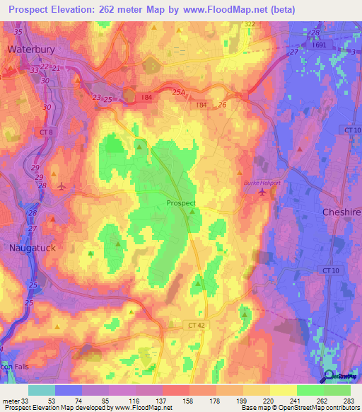 Prospect,US Elevation Map