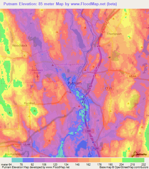 Putnam,US Elevation Map