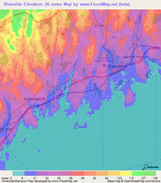 Riverside,US Elevation Map