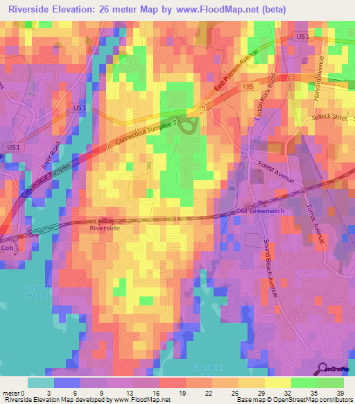 Riverside,US Elevation Map