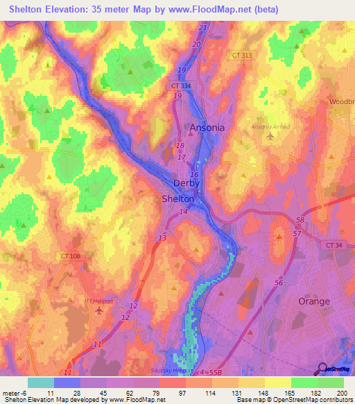 Shelton,US Elevation Map