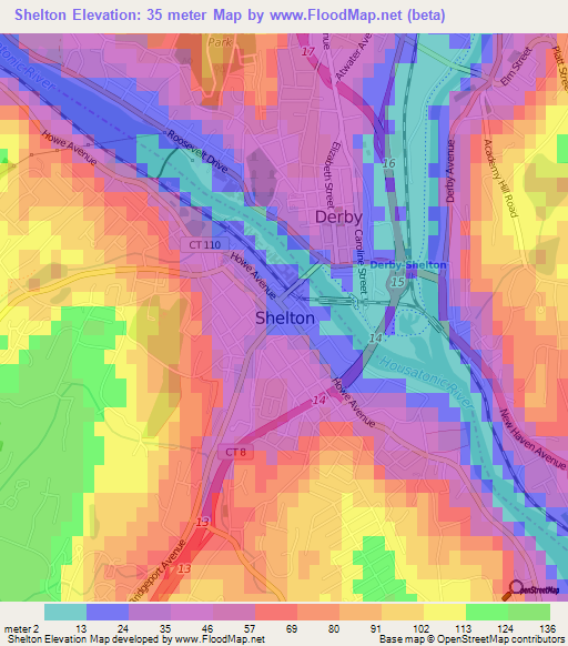 Shelton,US Elevation Map