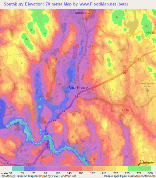 Southbury,US Elevation Map