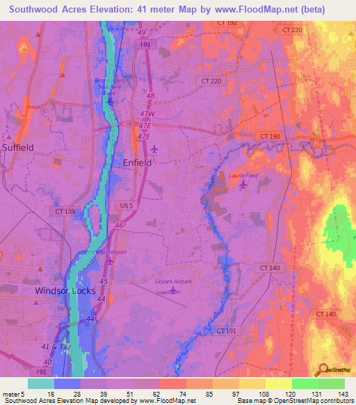 Southwood Acres,US Elevation Map