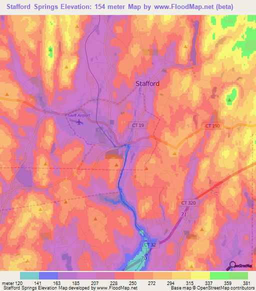 Stafford Springs,US Elevation Map