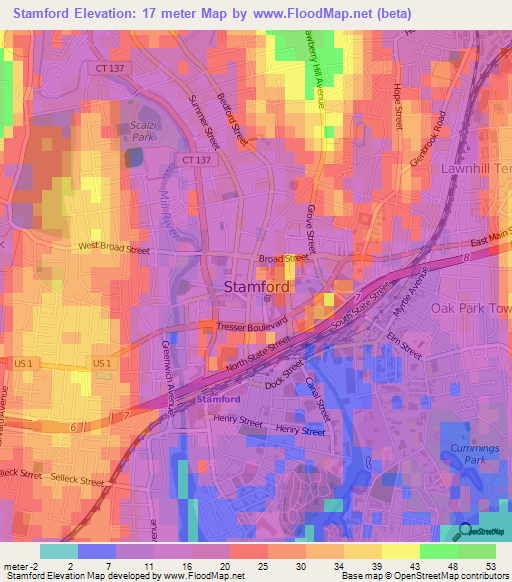 Stamford,US Elevation Map