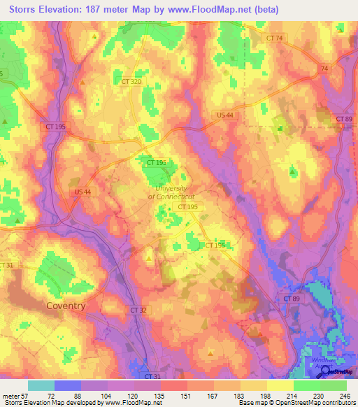 Storrs,US Elevation Map