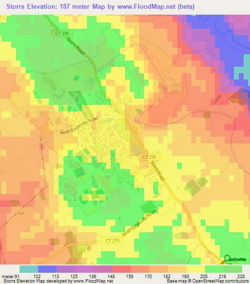 Storrs,US Elevation Map