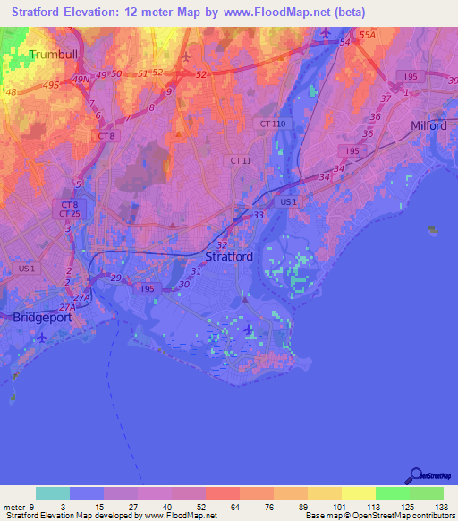 Stratford,US Elevation Map